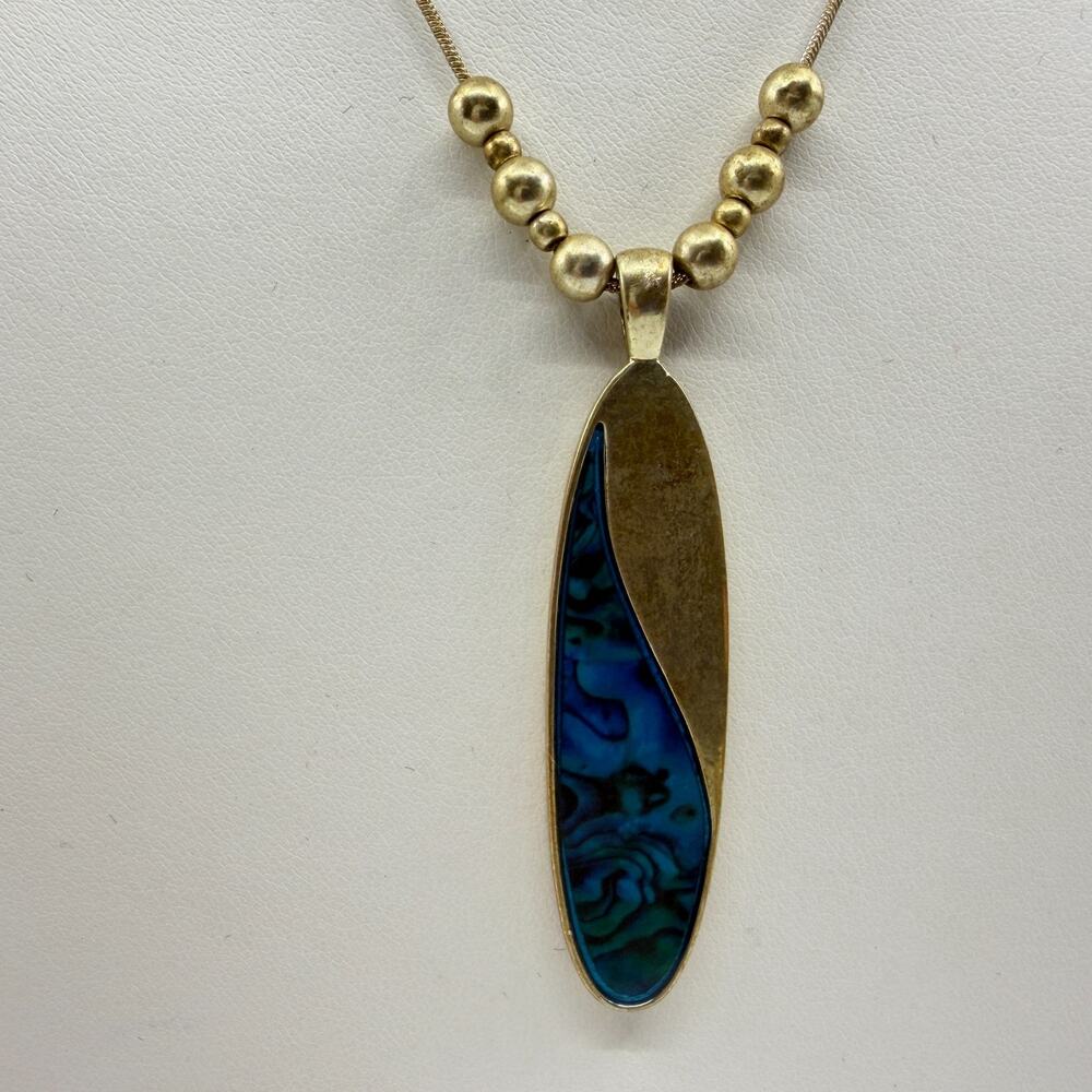 Y2K Gold Tone Abalone Shell Pendant Necklace Statement Bohemian Minimalist Gift